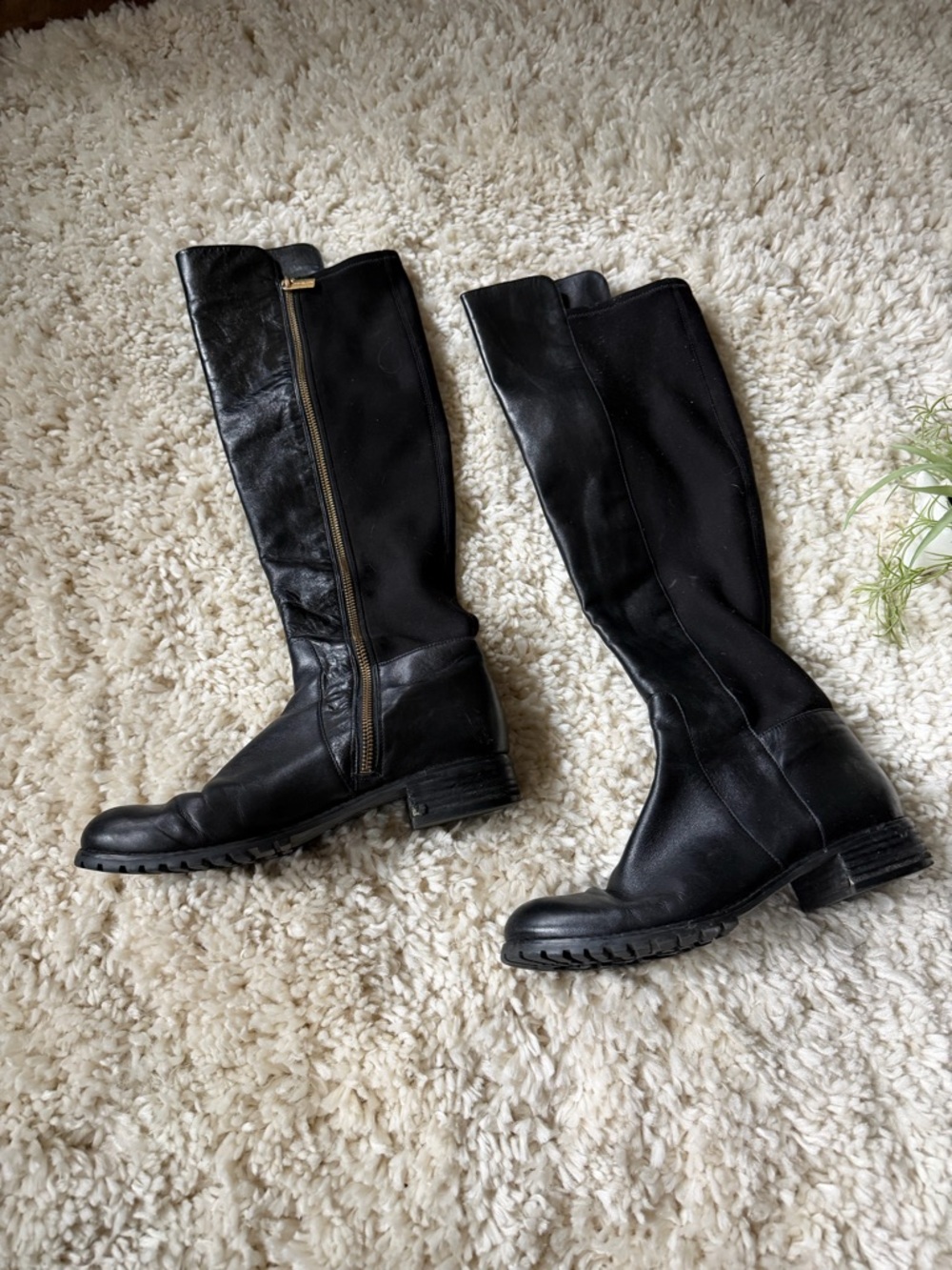 Michael Kors Black Leather cute design Over-the-Knee Riding Boots with Lug Sole - Picture 7 of 13